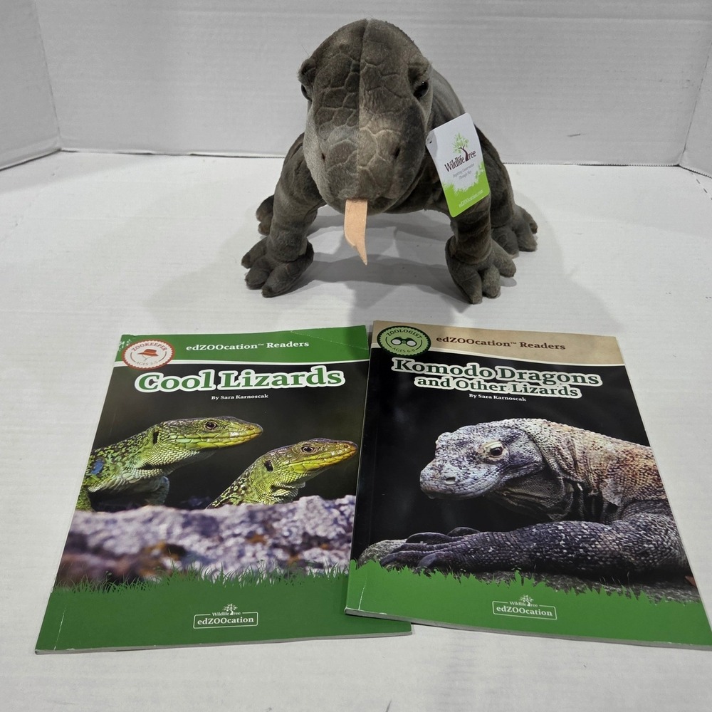 Wildlife Tree Komodo Dragon Plush and edZOOcation Readers Lizard Books Set